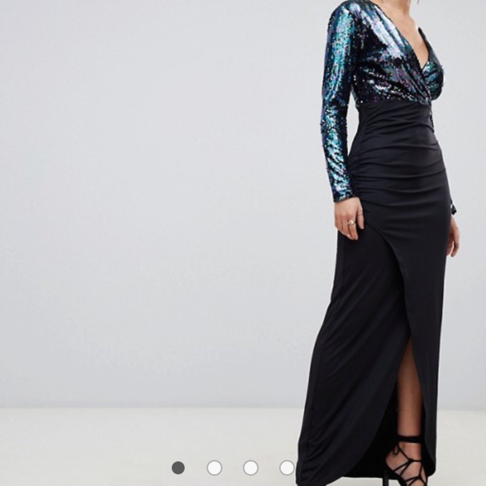 Long evening dress with sequin top